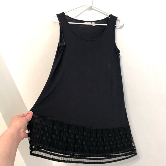 LOGO BY LORI GOLDSTEIN Layers Tank Top with Broomstick Hem Black Polka Dot Mesh - Picture 10 of 16